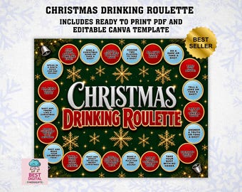 Christmas Drinking Roulette Template,  Christmas Party Drinking Game, Christmas party game, Christmas game printable, Christmas adult game