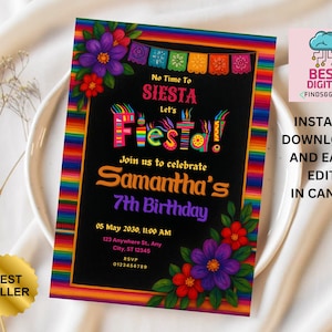 Invito di compleanno Fiesta modificabile per ragazzo, invito alla festa di compleanno Fiesta, qualsiasi età, stampabile, compleanno Fiesta modificabile, compleanno messicano