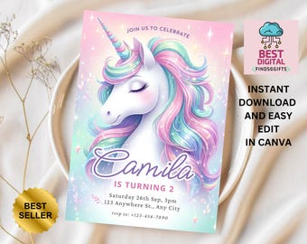 Unicorn Birthday Invitation, Unicorn Invitation, Rainbow Unicorn Birthday Invite, Pastel Unicorn Invitation Printable, Unicorn Invitation