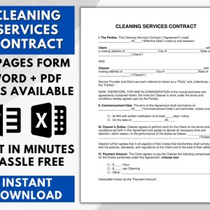 Cleaning services agreement, cleaning services contract, Commercial Residential cleaning agreements -Editable pdf files