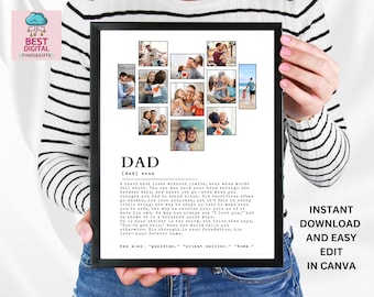 Dad Definition Editable Template Customizable Fathers Day Photo Collage Poster Gifts For Dad Daddy Print Dad Print DIY Fathers Day Photo