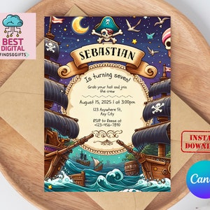 Invitation pirate, invitation d'anniversaire pirate, modèle d'invitation modifiable pirate, invitation d'anniversaire pirate, invitations pirates, invitation modifiable