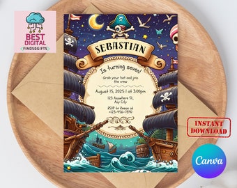 Pirate Invitation, Pirate Birthday Invitation, Pirate Editable Invitation Template, Pirate Birthday Invite, Pirate Invites, Editable Invite