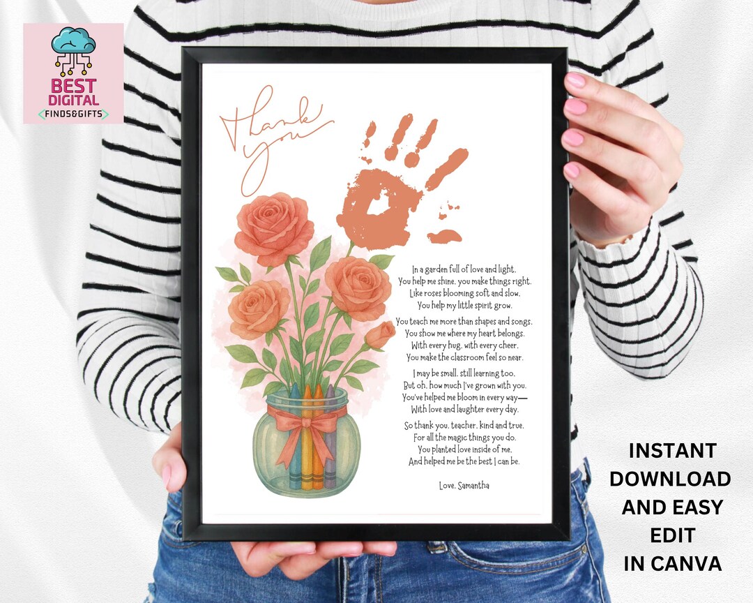 Teacher Appreciation Gift Printable | Handprint Flower Art | End of ...