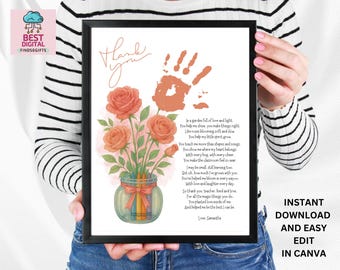 Teacher Appreciation Gift Printable | Handprint Flower Art | End of Year Thank You Gift | Preschool Teacher | Teaching Assistant
