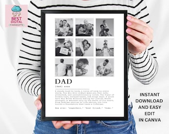 Definizione di papà Modello modificabile Poster collage fotografico personalizzabile per la festa del papà Regali per papà Stampa papà Stampa papà Fai da te Foto per la festa del papà
