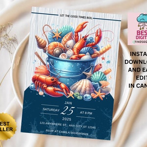 Editable Seafood Boil Party Invitation, Let The Good Times Boil, Crawfish Boil Engagement, Any Occasion, SEAFOOD BOIL INVITATION