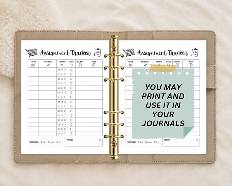 Assignment Tracker Printable | Academic Student Planner Template | College Planner | School Assignment Planner |Study Planner Class Planner image 3