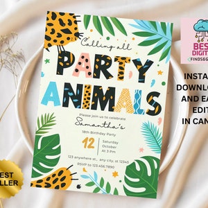 Party Animals Invitation, Party Animals Birthday Invitation, Kids Birthday Invite, Printable Birthday Invitation, Kids Birthday Invitation