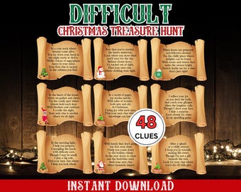 Difficult Christmas Treasure Hunt - Difficult Christmas Scavenger Hunt - Adult Christmas Treasure Hunt - Teen Challenging Scavenger Hunt