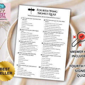 Fourth Wing Signet Quiz, Fantasy Book Party Game, Editable in Canva, Fourth Wing Signet Quiz Printable