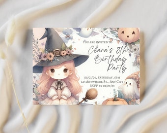 Editable Witch Birthday Invitation, Halloween Invitation, Witch Birthday Invite, Halloween Witch Invite, Girl Birthday, Editable Invitation