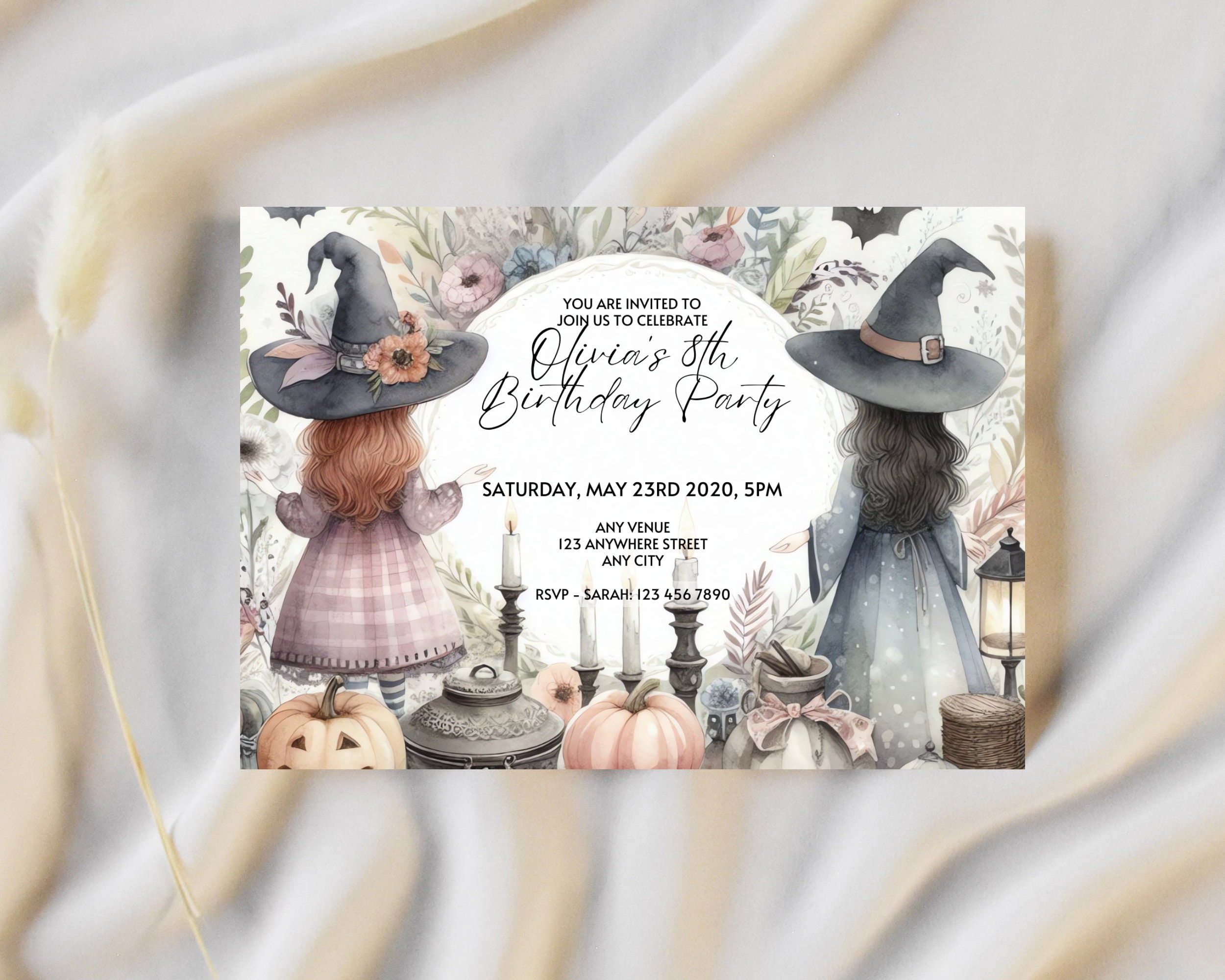 Witch Invite Editable Witch Birthday Invitation, Halloween Invitation, Witch ...