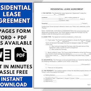 Lease Agreement, Rental Agreement, Lease Contract, Residential Lease, Contract Agreement, Subcontractor Agreement Rental agreement template