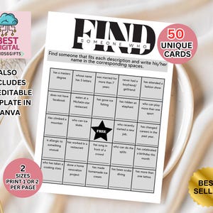 Get to Know You Bingo, Find Someone Who Bingo, Find the Guest Bingo, Icebreaker Bingo, Icebreaker Game, Icebreaker Activity, Human Bingo