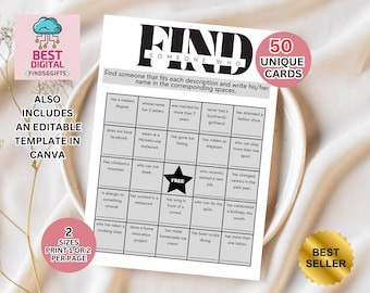 Get to Know You Bingo, Find Someone Who Bingo, Find the Guest Bingo, Icebreaker Bingo, Icebreaker Game, Icebreaker Activity, Human Bingo