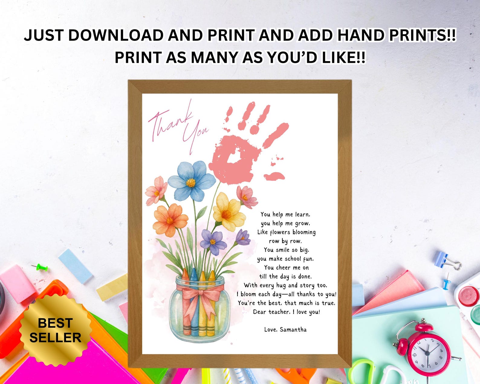 Teacher Appreciation Gift Printable | Handprint Flower Art | End of ...
