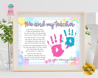 Me and My Teacher, Handprint Art Craft, End of School Poem, Preschool PreK Graduation, Daycare Activity, Teacher Appreciation Gift