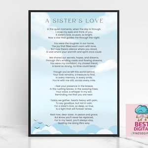 Schwester Liebe, Schwester Beerdigung Gedicht, Trauer und Sorgen Gedicht, Trauerdruck, In Erinnerung an Geschenk, Verlust Heilung, Beerdigung Programm, Verlust