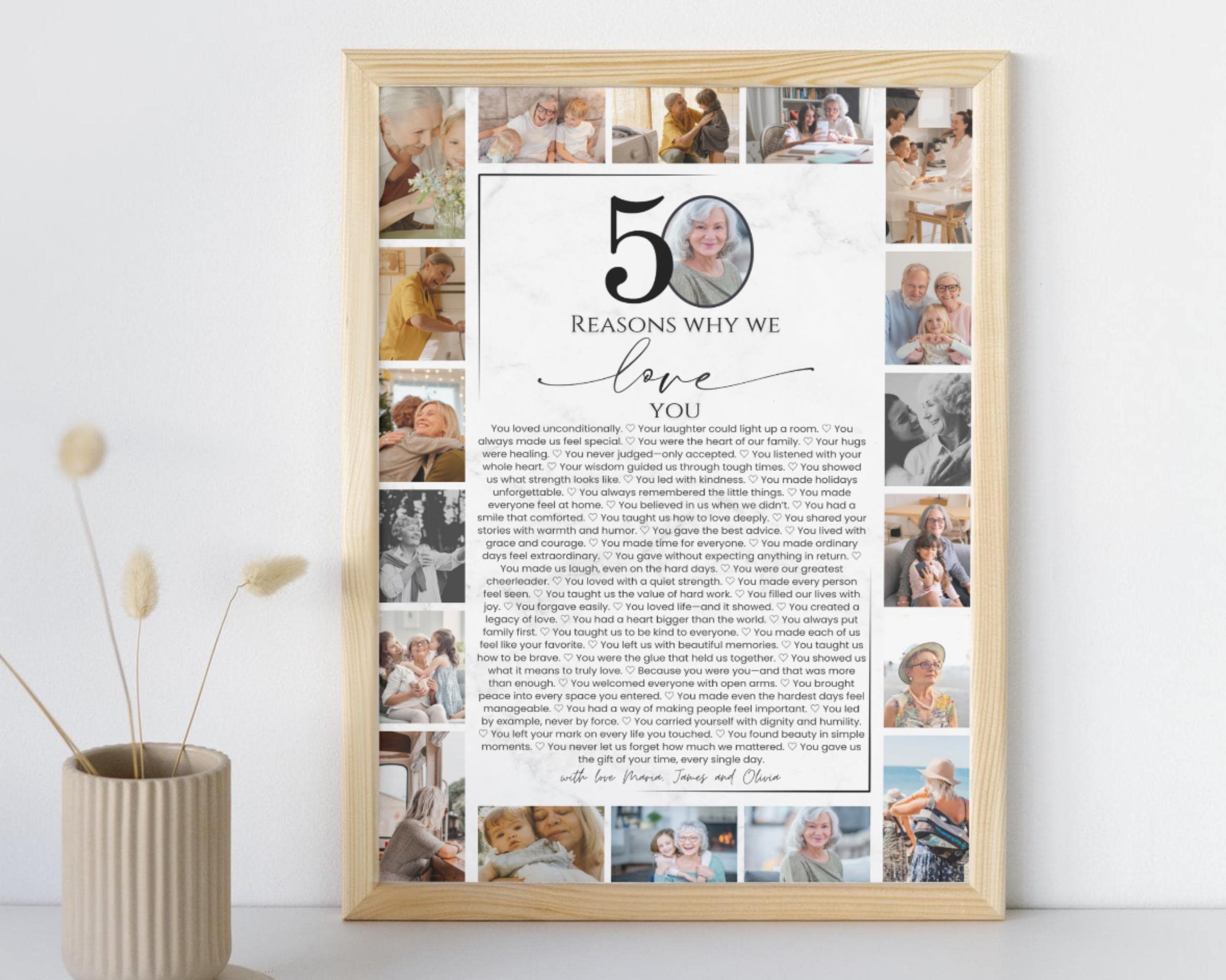 50 Reasons We Love You Poster With Pictures Template, Printable
