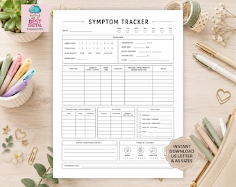 Symptom Tracker Printable | Health Journal Template | Wellness Planner PDF | Medical Log Sheet | Self Care Tracker Medical symptom tracker