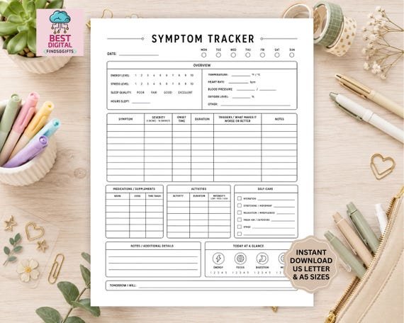 Symptom Tracker Printable | Health Journal Template | Wellness Planner PDF | Medical Log Sheet | Self Care Tracker Medical symptom tracker