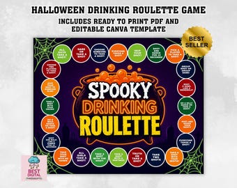 Halloween Drinking Roulette Template,  Halloween Party Drinking Game, Halloween party game, Halloween game printable, Halloween adult game