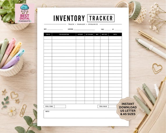 Inventory Tracker Printable | Stock  Inventory Organizer  | Inventory Management | Inventory Log List Order Tracker Inventory Log tracker