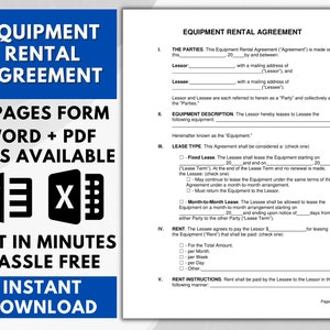 Equipment Rental Agreement Template, Equipment Rental Contract, Professional Event Equipment Rental Contract, Editable Rental Agreement