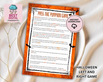 Pass the Pumpkin, Halloween Left Right Game, Fun Halloween Game, Halloween Game for Adults Kids, Halloween Group Game, Printable Game