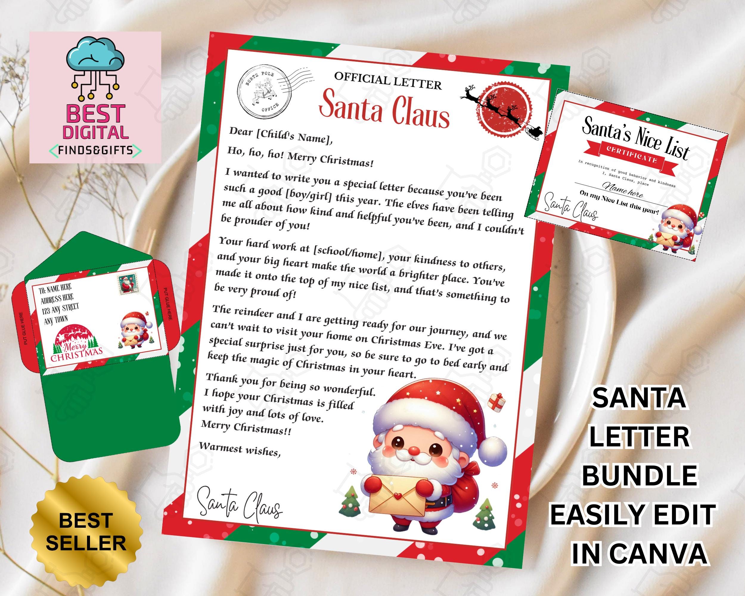 Instant Download Editable Letter From Santa, Nice List Certificate and ...