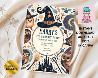 Editable Wizard Birthday Invitation, Magical Birthday Party Invite, Magic School Wizardry Birthday Party Instant Download