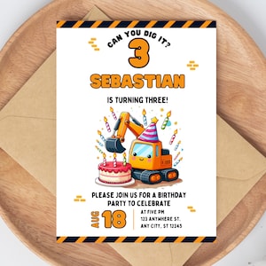 Construction Birthday Invitation, EDITABLE Dump Trucks Party Invite Template, Boy Outdoor Birthday, Excavator, Instant Download, Excavator