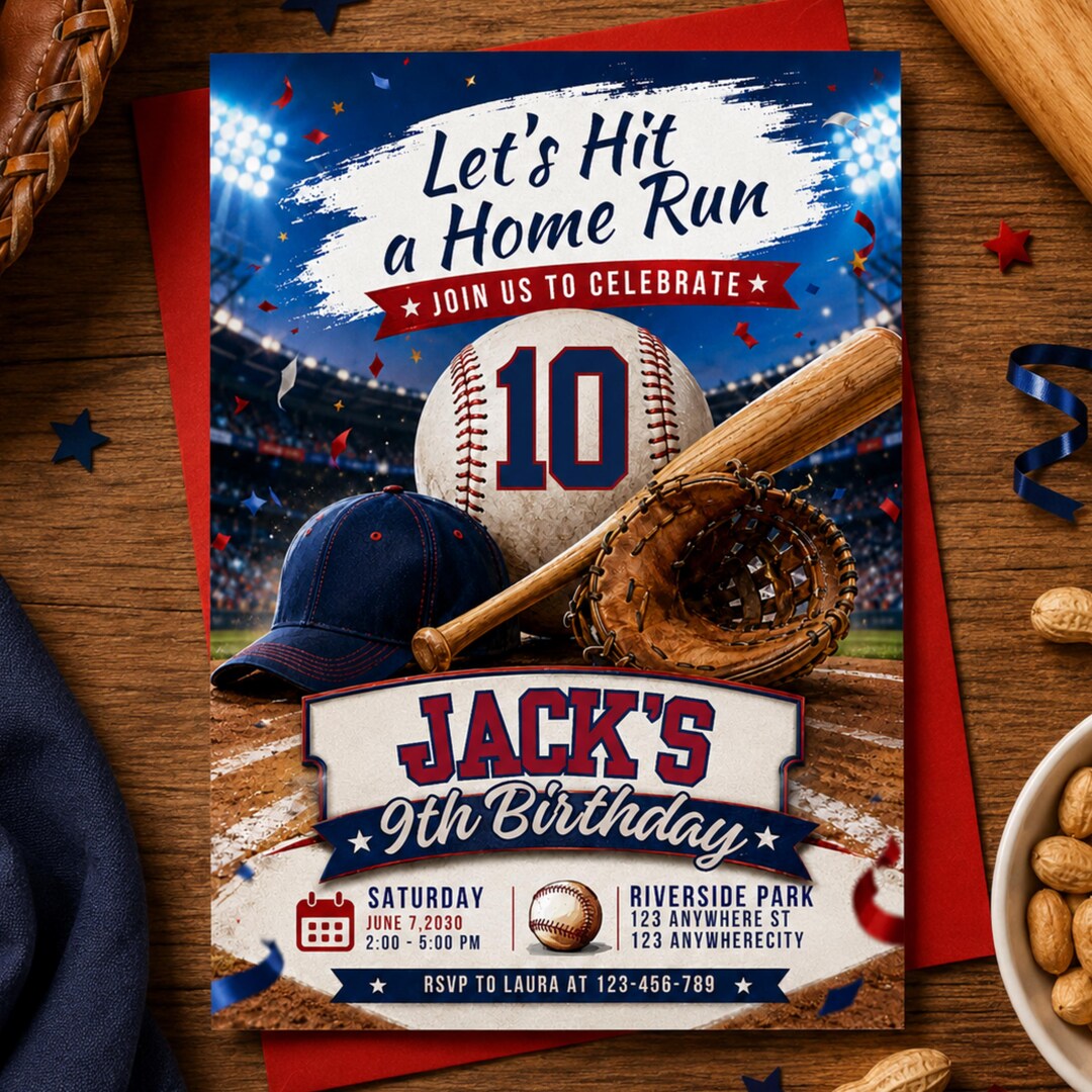Baseball Birthday Invitation, Baseball Party Invite, Sports Birthday ...