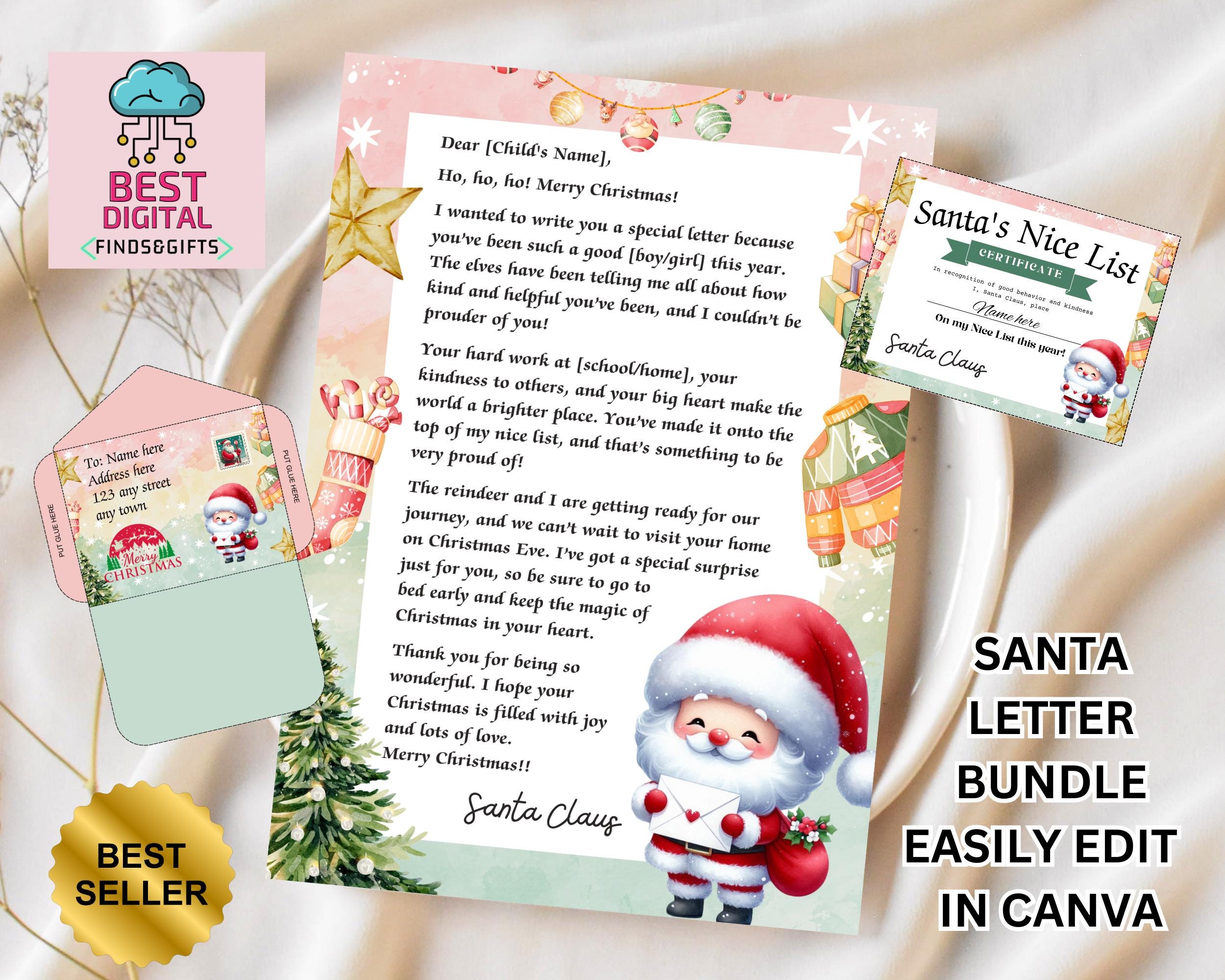 Instant Download Editable Letter From Santa, Nice List Certificate and ...