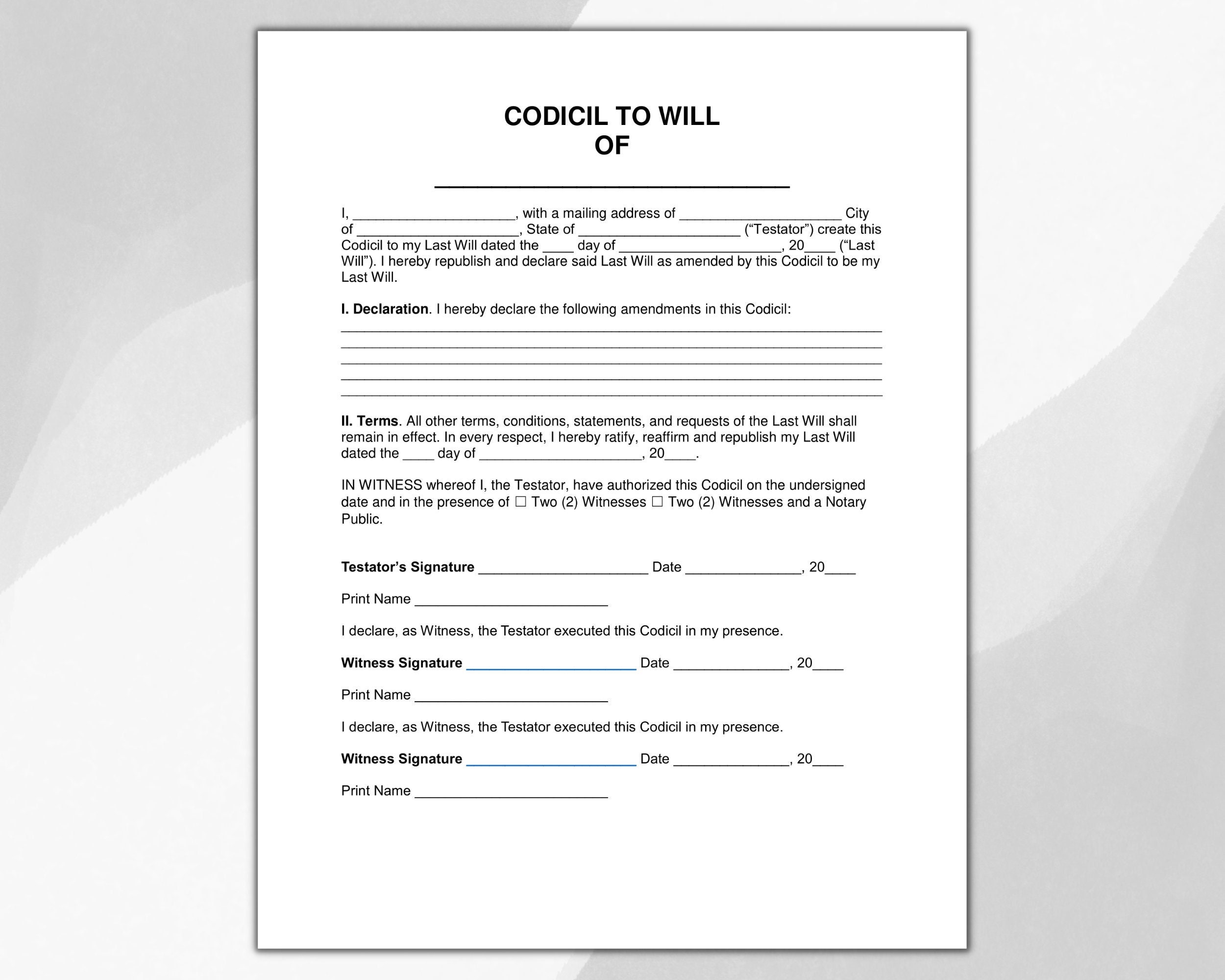 Will codicil will codicil form will codicil templates last will and