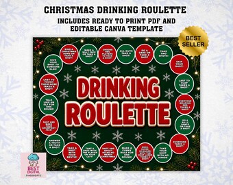 Christmas Drinking Roulette Template,  Christmas Party Drinking Game, Christmas party game, Christmas game printable, Christmas adult game