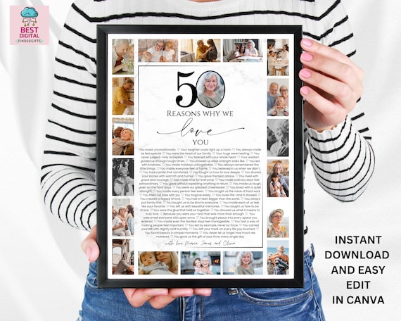 50 Reasons We Love You Poster With Pictures Template, Printable