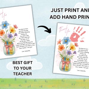 Teacher Appreciation Gift Printable | Handprint Flower Art | End of ...