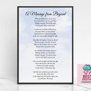 Uma mensagem do além, Poema de funeral, Poema de pesar e tristeza, Impressão de luto, Em memória de presente, Cura de perda, Programa de funeral, presente de condolências