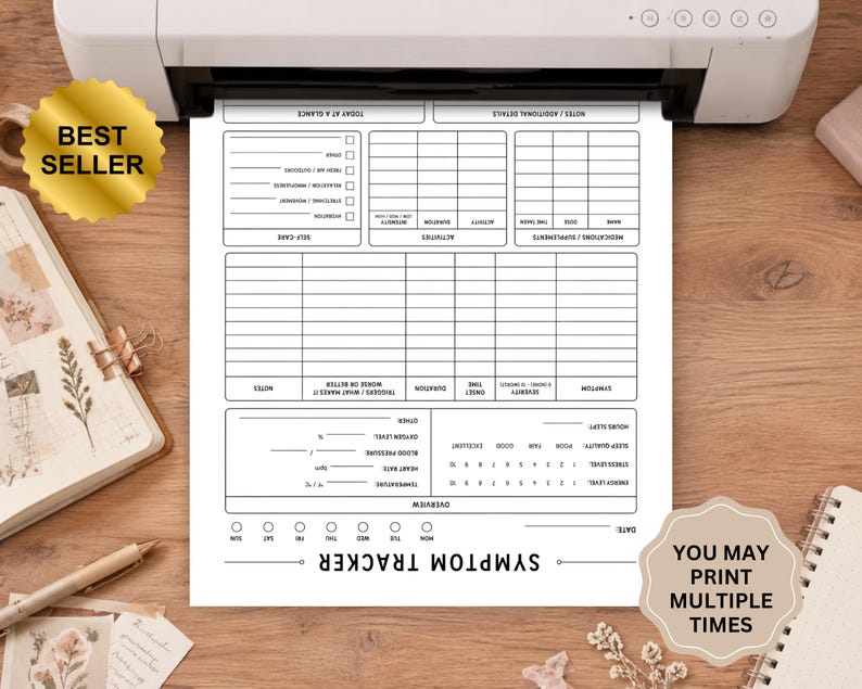 Symptom Tracker Printable | Health Journal Template | Wellness Planner PDF | Medical Log Sheet | Self Care Tracker Medical symptom tracker image 7