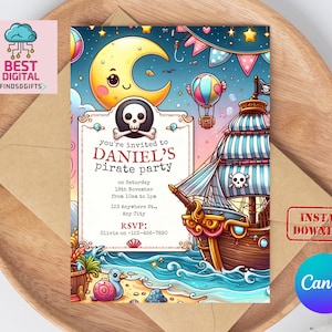 Invitación pirata, invitación de cumpleaños pirata, plantilla de invitación editable pirata, invitación de cumpleaños pirata, invitaciones piratas, invitación editable