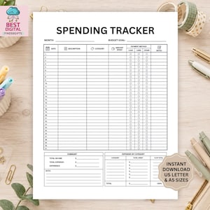 Afdrukbare uitgaventracker | Sjabloon onkostentracker | PDF-planner voor geldbeheer | Budgetwerkblad | Financieel organisator | Budgetplanner