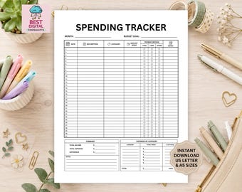 Spending Tracker Printable | Expense Tracker Template | Money Management Planner PDF | Budget Worksheet | Finance Organizer | Budget Planner