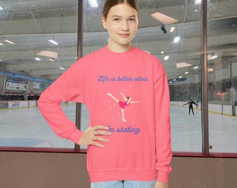 Figure Skating Warm Winter Youth Crewneck Sweatshirt: Ideal Gift for Young Skater Girls