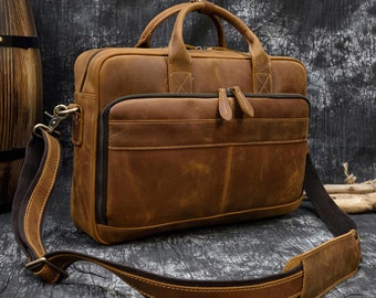 Personalisierte Leder-Aktentasche für Männer, Leder-Kuriertasche, Bürotasche, Arbeitstasche, Business-Tasche, Umhängetasche, Reisetasche, Geschenke für Sie und Ihn