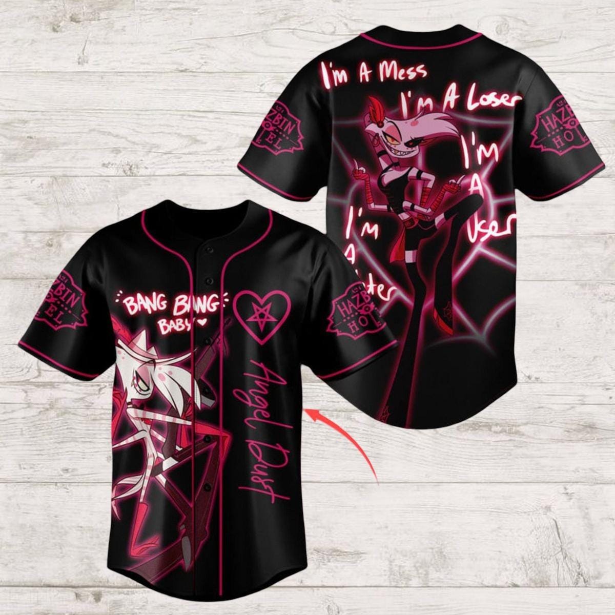 Discover Personalized Haz.bin Hotel Shirt, Angel Dust Baseball Jersey, Take That Depression Shirt, Cute Anime Baseball Shirt, Gift For Fan