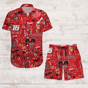 Charles Leclerc Hawaii Shirt, Formula One Man Shorts, Charles Leclerc 16 Button Shirt, Gift For Him, Summer Shirt