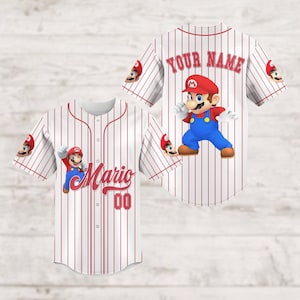 Benutzerdefinierte Super Mario Baseball Jersey, Mario Bros Jersey Shirt, Videospiel Jersey Männer, Mario Gaming Baseball Shirt, Geschenk für ihn