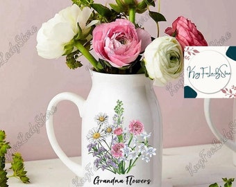 Vase de jardin de grand-mère, vase de jardin de grand-mère personnalisé avec noms de petits-enfants, vase de fleurs de mois de naissance, vase de fête des mères grand-mère